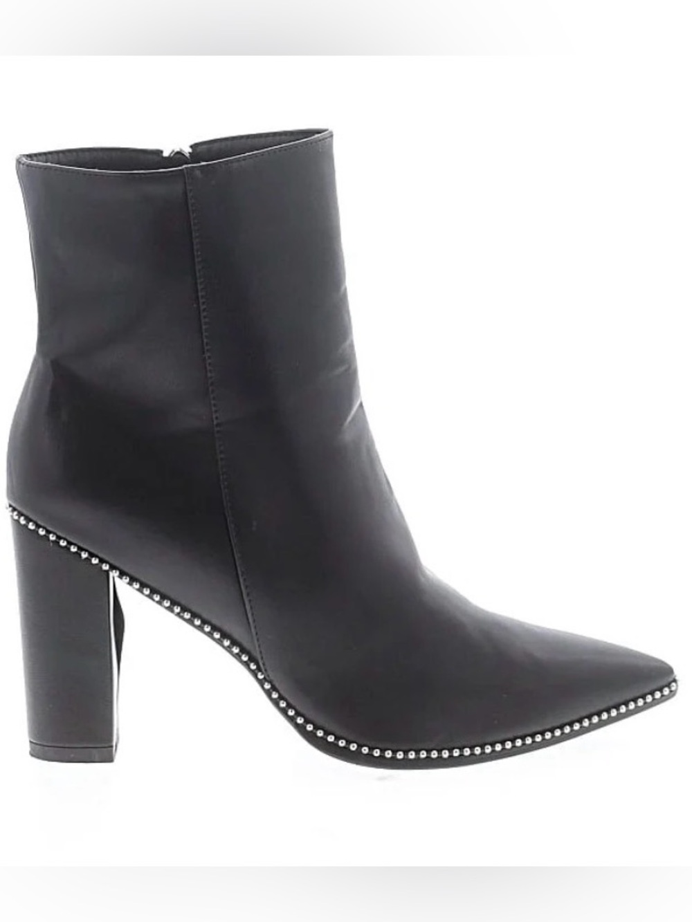 Steve Madden Black Pointed Toe Stud Trim Block Heel Ankle Boots